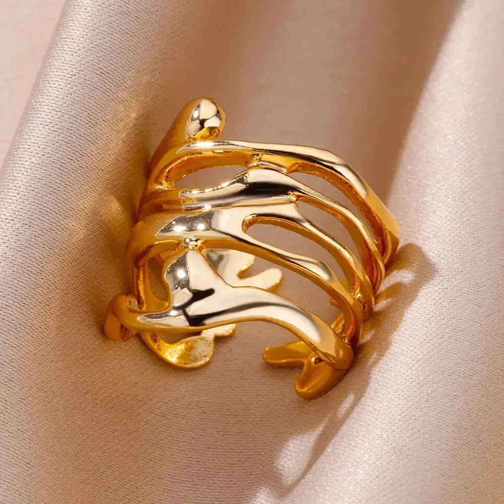 Stainless Steel Rings For Women Men Gold Color Hollow Wide Ring Female AliExpress