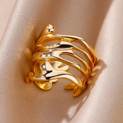 Stainless Steel Rings For Women Men Gold Color Hollow Wide Ring Female AliExpress