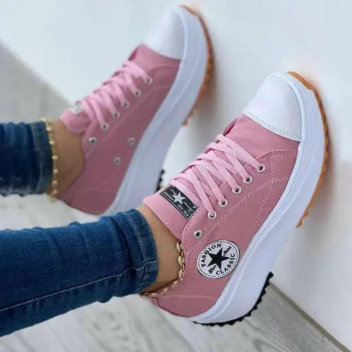 Flat Lace-Up Sneakers Pattern Canvas Casual Women Sport Shoes Silver Juneberry