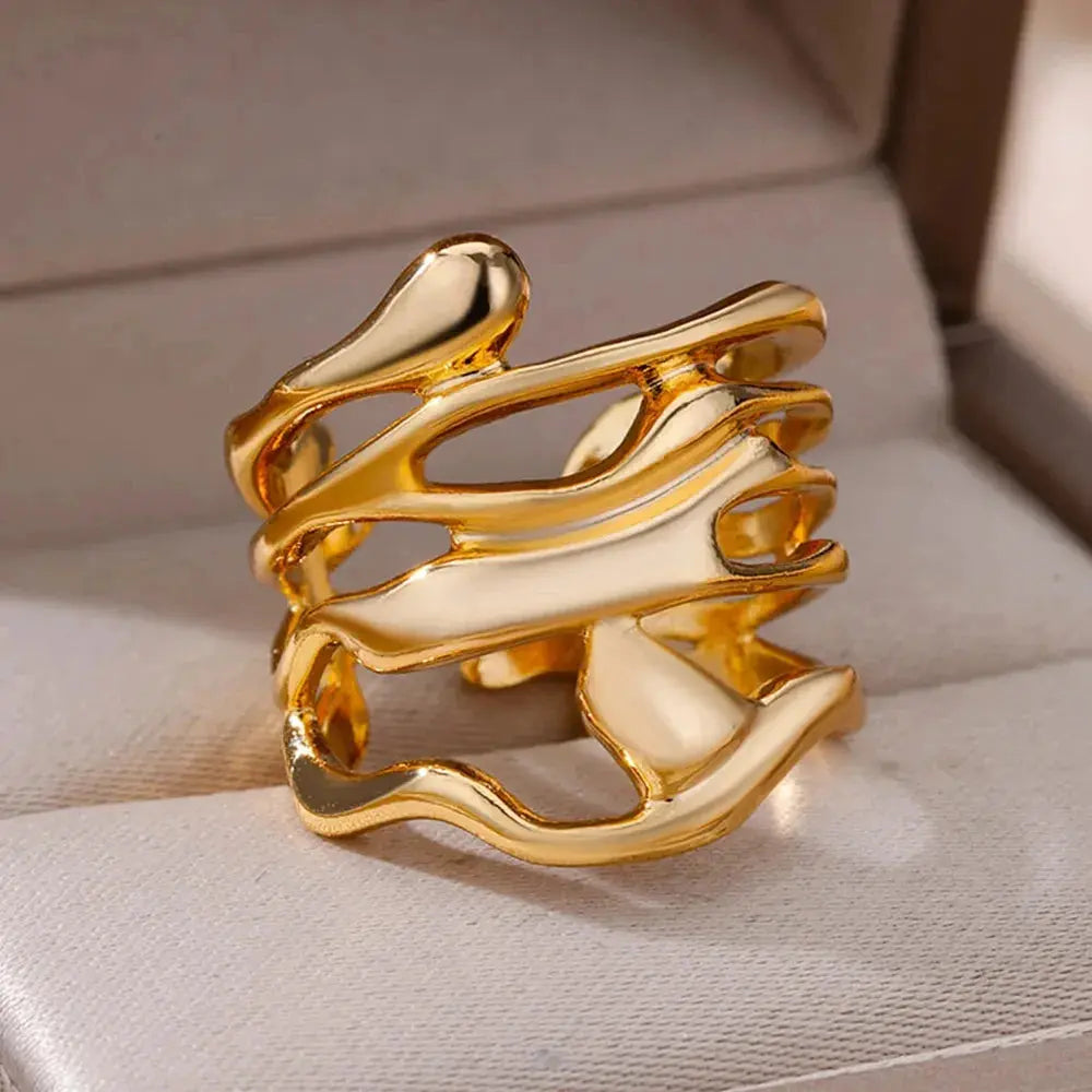 Stainless Steel Rings For Women Men Gold Color Hollow Wide Ring Female AliExpress