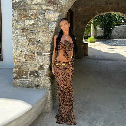 Thalassa Leopard Bow Three piece swimsuit Raspberry Eurybia