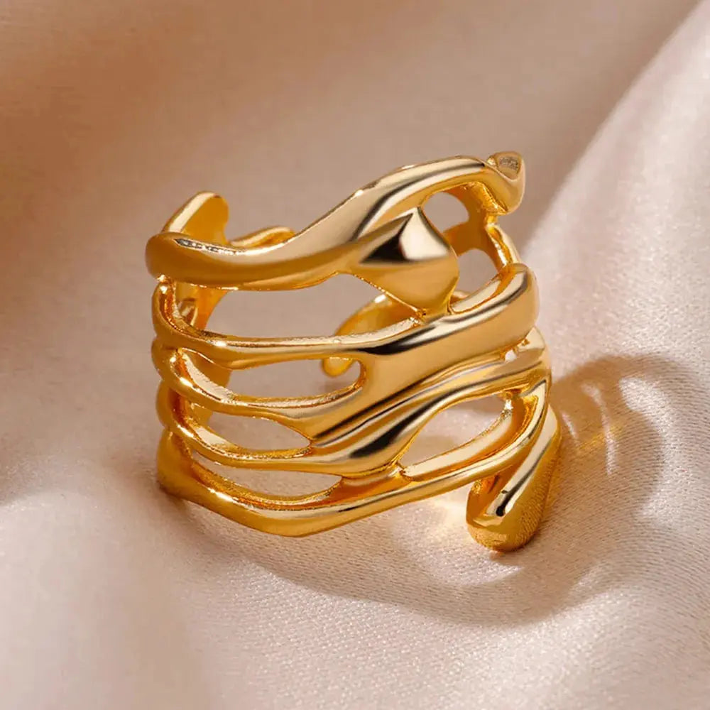 Stainless Steel Rings For Women Men Gold Color Hollow Wide Ring Female AliExpress