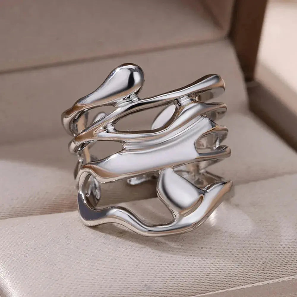 Stainless Steel Rings For Women Men Gold Color Hollow Wide Ring Female AliExpress