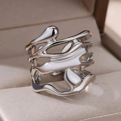 Stainless Steel Rings For Women Men Gold Color Hollow Wide Ring Female AliExpress