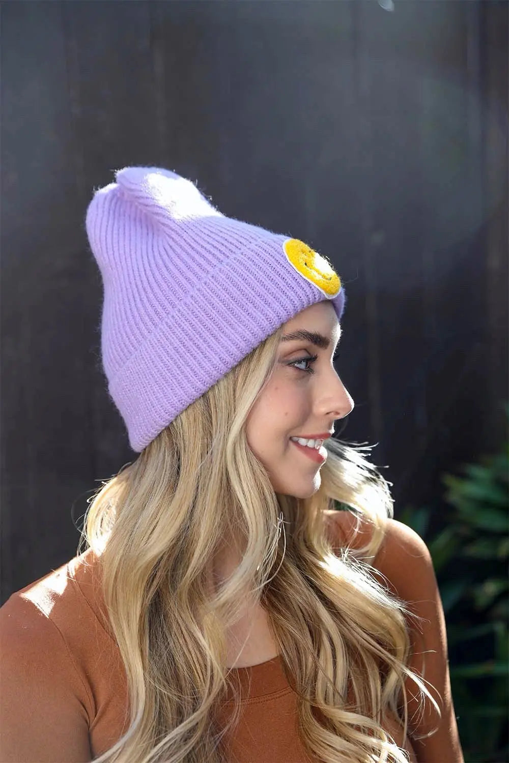 Smiley Face Ribbed Beanie 🙂 Periwinkle Aether