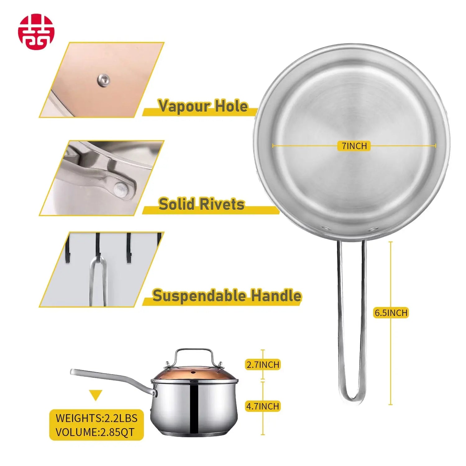 WANGYUANJI Non-Stick Stainless Steel Saucepan With Lid, 2.85QT Small Soup Pot For All Stoves, Oven Save, Dishwasher Safe Pink Lucy