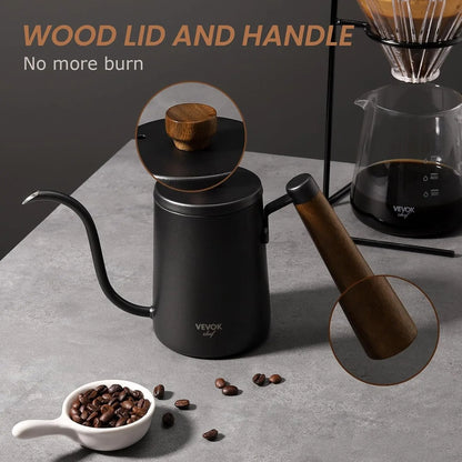 Mini Gooseneck Kettle with Wooden Handle, 20 Ounce 550Ml for 2 Cups, Stainless Steel Narrow Long Spout, Small Tea Water Coffee Kettle for Pour Over, Drip Coffee Maker, Teapot