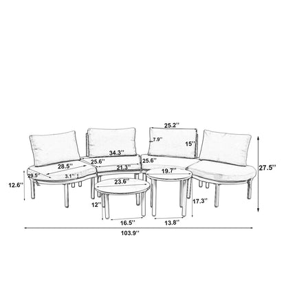 6-Piece Patio Sofa Furniture Set, Half Moon Outdoor Sectional Sofa Sangria Beech