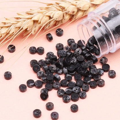Natural Stone Heishi Beads for Necklace Making, 4 Mm X 2 Mm Small Flat round Stone Loose Heishi Disc Gemstone Beads for Jewelry Making Craft Bracelet Earrings Necklace - Black Imperial Jasper