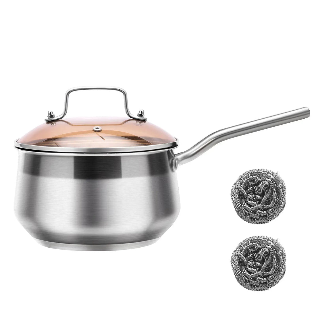 WANGYUANJI Non-Stick Stainless Steel Saucepan With Lid, 2.85QT Small Soup Pot For All Stoves, Oven Save, Dishwasher Safe Pink Lucy