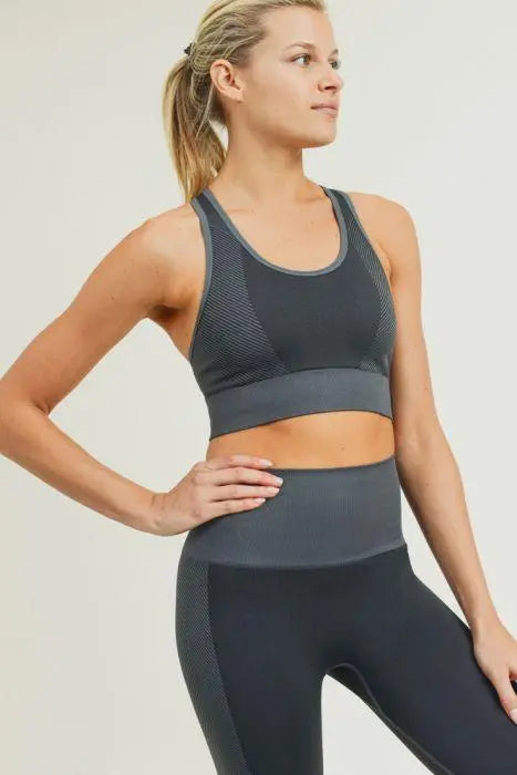 Chevron Track Seamless Hybrid Racerback Sports Bra Blue Lelantos
