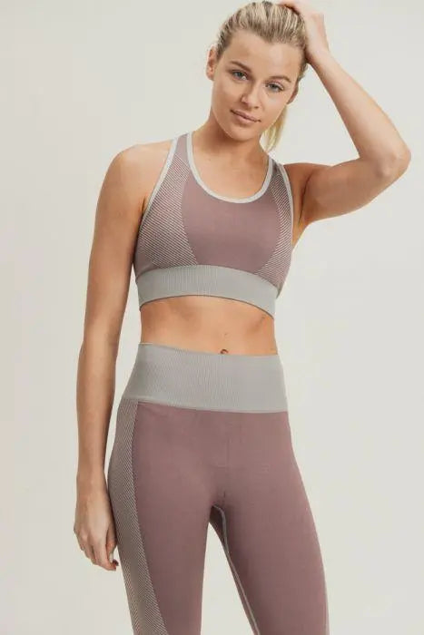 Chevron Track Seamless Hybrid Racerback Sports Bra Blue Lelantos