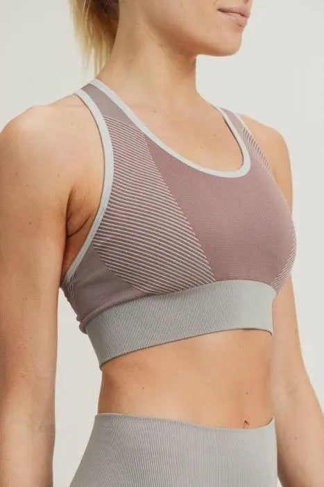 Chevron Track Seamless Hybrid Racerback Sports Bra Blue Lelantos