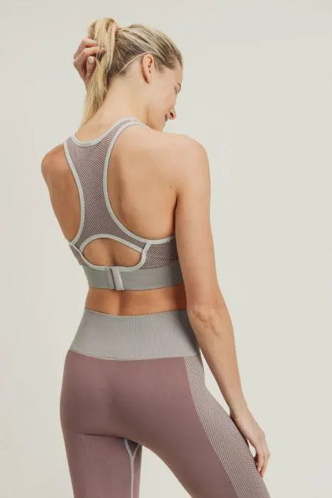 Chevron Track Seamless Hybrid Racerback Sports Bra Blue Lelantos