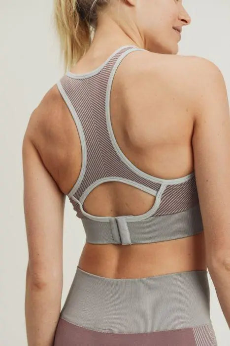 Chevron Track Seamless Hybrid Racerback Sports Bra Blue Lelantos