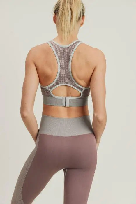 Chevron Track Seamless Hybrid Racerback Sports Bra Blue Lelantos