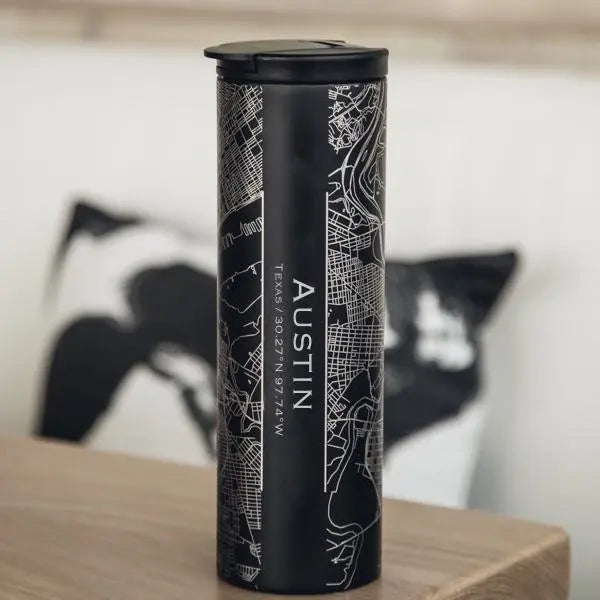 Austin - Texas Map Tumbler in Matte Black Cyan Castor