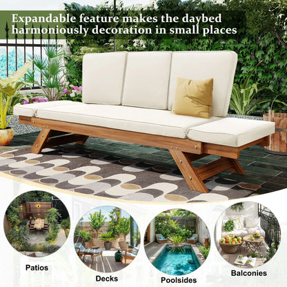 Outdoor Adjustable Patio Wooden Daybed Sofa Chaise Lounge with Sangria Beech