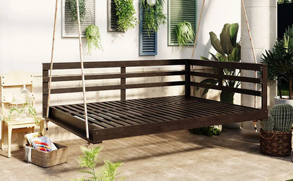 Acacia Wood Porch Swing Bed for Outdoor with Hemp Ropes - Full Size Sangria Beech