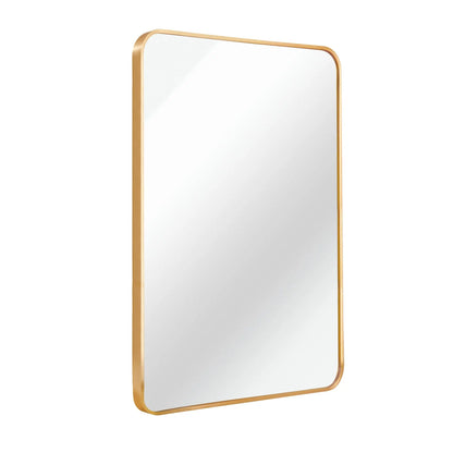 22x30 Inch Gold Metal Framed Rectangular Bathrrom Mirror for Wall. Sangria Beech