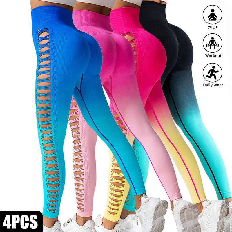 4 Pack Cut Out Ombre Gradient Color Hollow High-waist Butt-lifting Fitness Women&