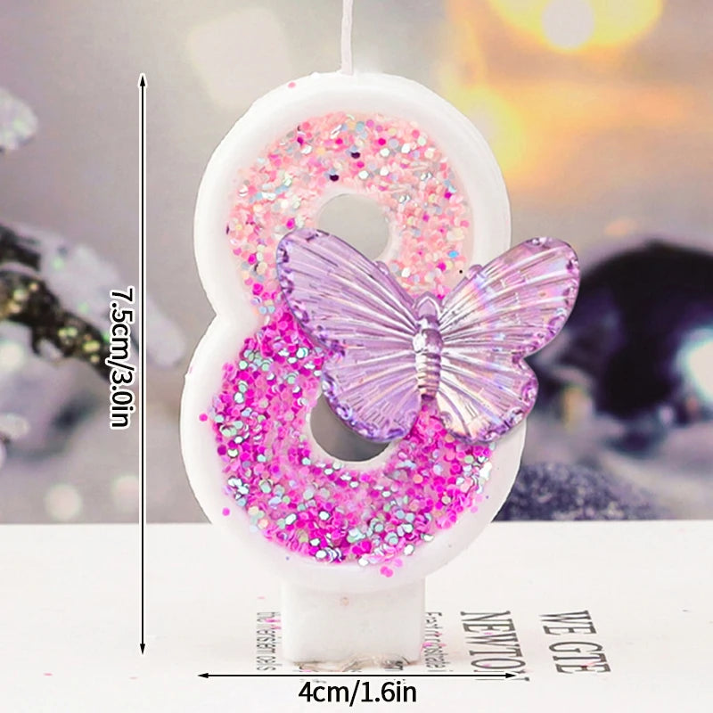 3D Number Cake Decorating Candle Pink Glitter Birthday Candles Digital Candle Cake Topper Birthday Party Anniversary Cake Decor