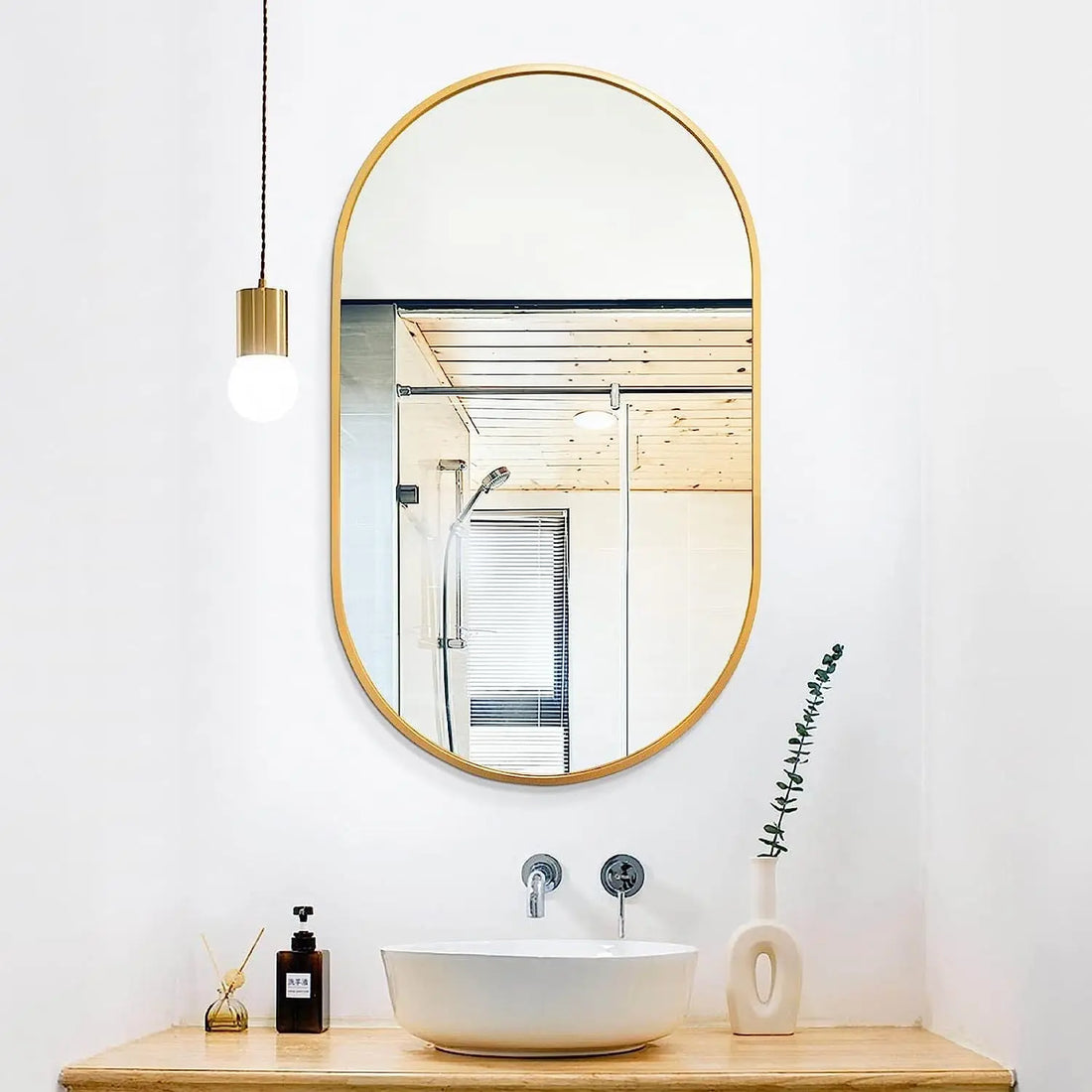 Gold 20 x 33 Inch Metal Oval  Mirror Sangria Beech