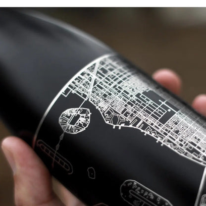Bakersfield - California Map Insulated Bottle in Matte Black Cyan Castor