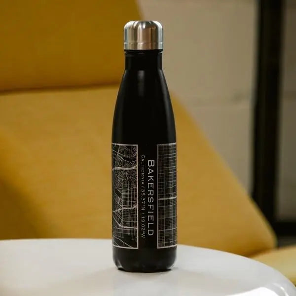 Bakersfield - California Map Insulated Bottle in Matte Black Cyan Castor