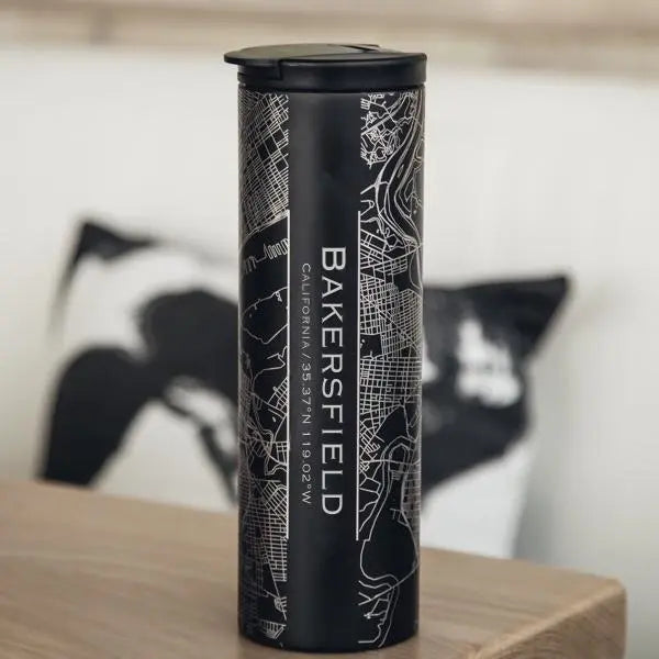 Bakersfield - California Map Tumbler in Matte Black Cyan Castor