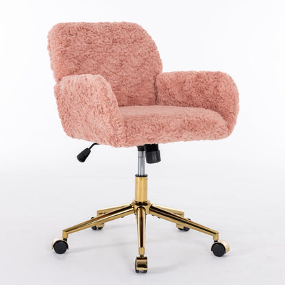 LuneluX_Home – Faux Fur Office Chair with Golden Base (Pink) Carmine Juneberry