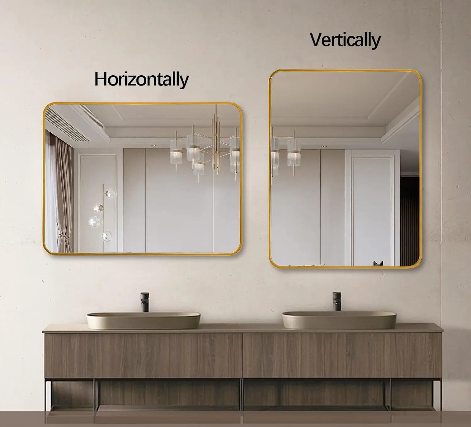 22x30 Inch Gold Metal Framed Rectangular Bathrrom Mirror for Wall. Sangria Beech