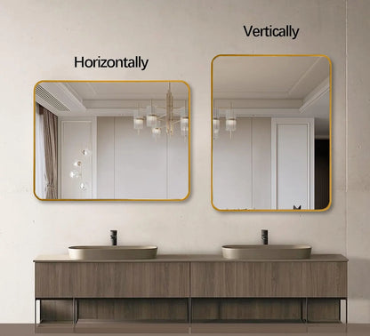 22x30 Inch Gold Metal Framed Rectangular Bathrrom Mirror for Wall. Sangria Beech