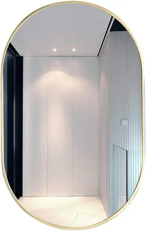 Gold 20 x 33 Inch Metal Oval  Mirror Sangria Beech