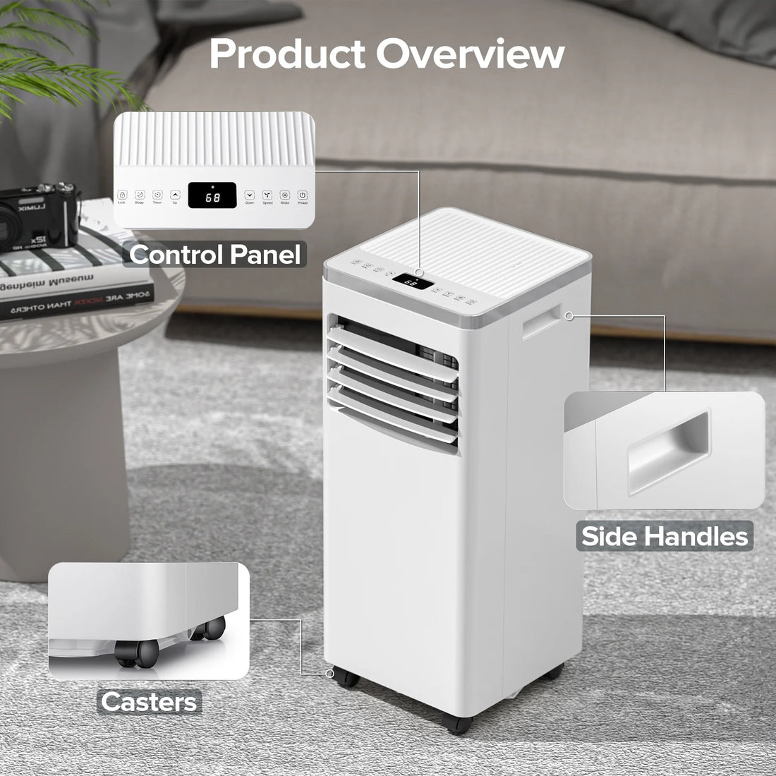 Portable Air Conditioner, 8,000 BTU Ashrae, 4-In-1 Portable AC Cooler, Dehumidifier&amp; Fan Mode, Remote Control, Floor Standing AC 5,000 BTU (SACC) up Cooling to 250 Sq.Ft