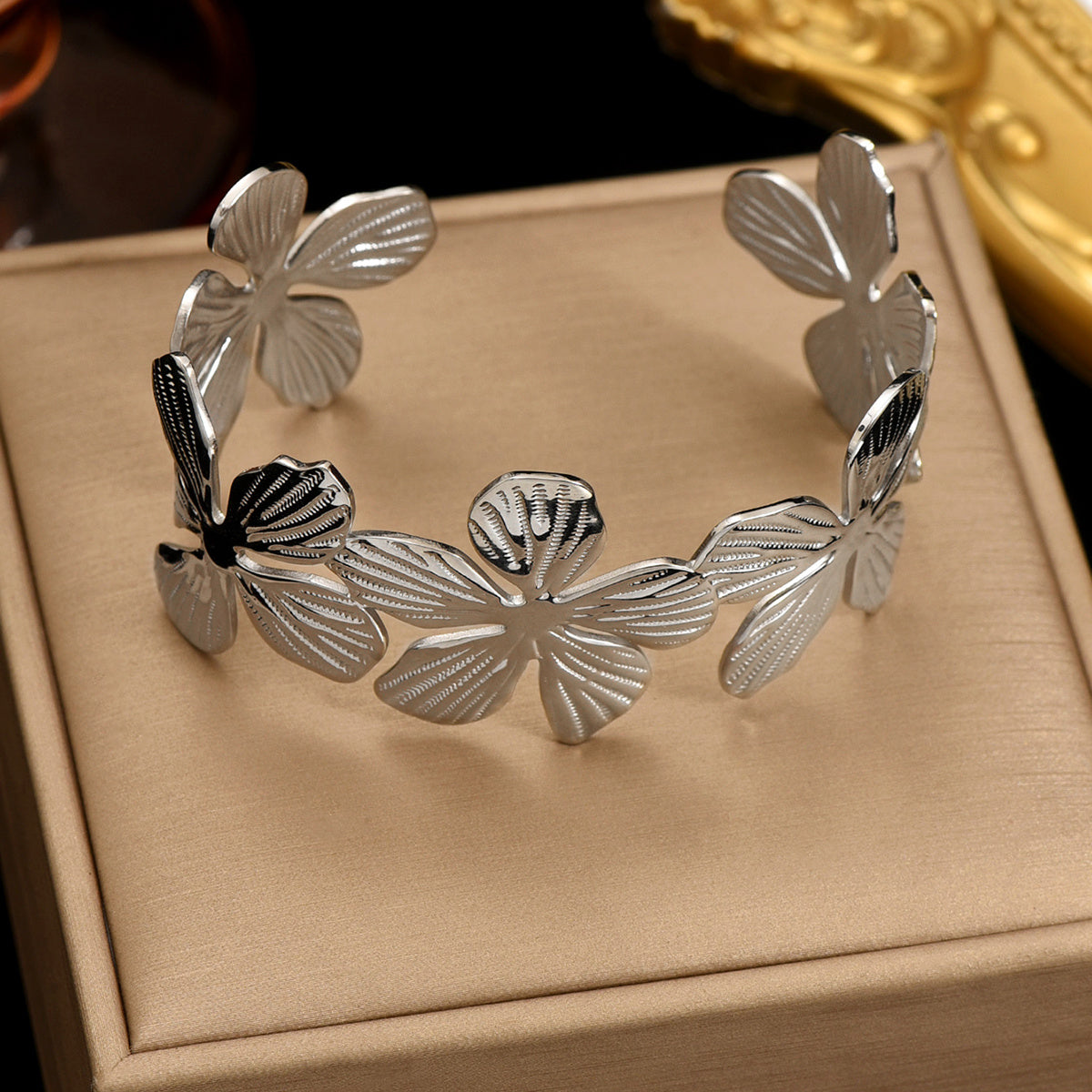Lxalry 18K Gold Plated Stainless Steel Floral Carved Mirror Bracelet  Hypoallergenic Skin Safe Jewelry With Artisan Texture  Never Fade Handmade Luxury Gift For Women S Daily  Evening Wear Indigo Arrowwood