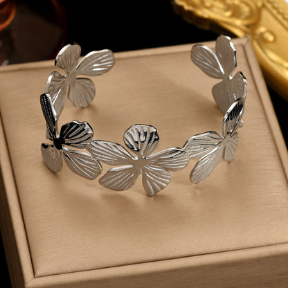 Lxalry 18K Gold Plated Stainless Steel Floral Carved Mirror Bracelet  Hypoallergenic Skin Safe Jewelry With Artisan Texture  Never Fade Handmade Luxury Gift For Women S Daily  Evening Wear Indigo Arrowwood