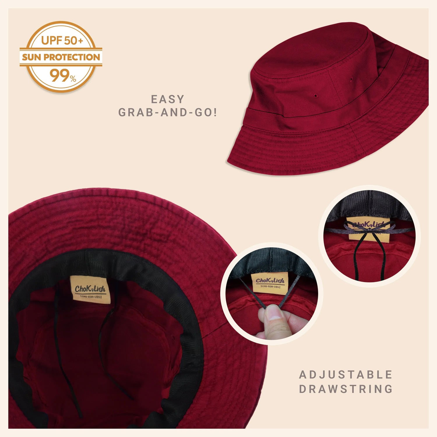 Classic Washed Cotton Bucket Hat Crimson Hector