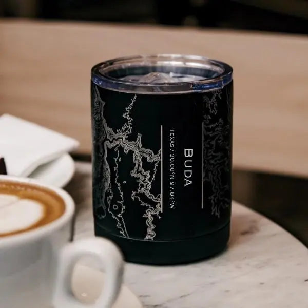 Buda - Texas Map Insulated Cup in Matte Black Cyan Castor