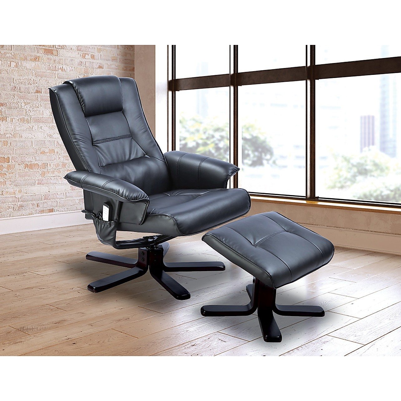 PU Leather Massage Chair Recliner Ottoman Lounge Remote - Black Magenta Danae