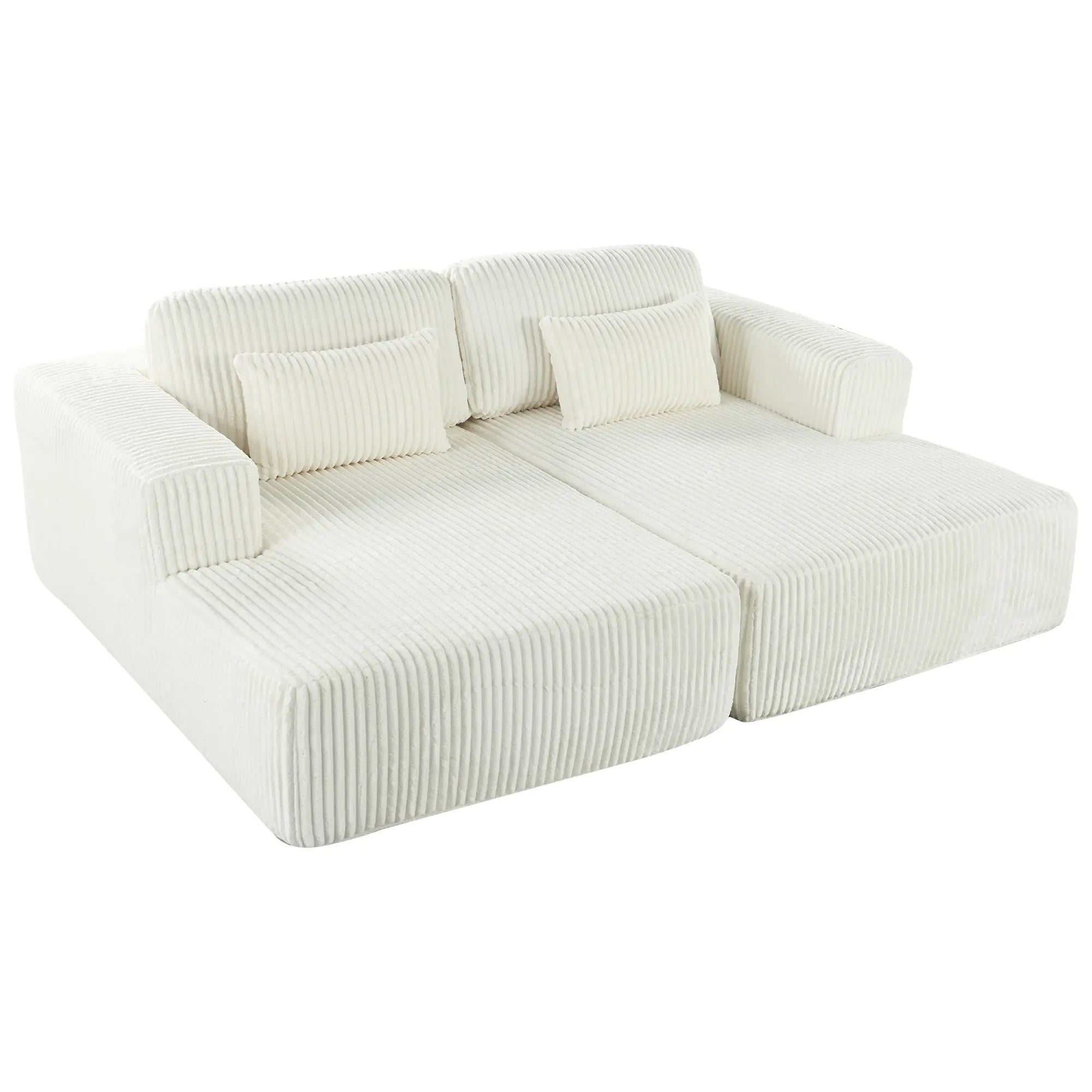 Corduroy Double Sofa Bed with 2 Pillows, Perfect for Living Rooms, Sangria Beech