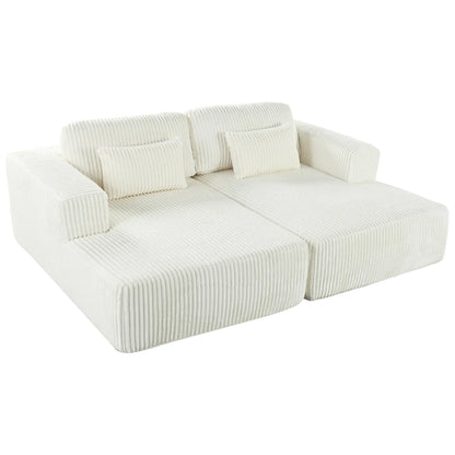 Corduroy Double Sofa Bed with 2 Pillows, Perfect for Living Rooms, Sangria Beech