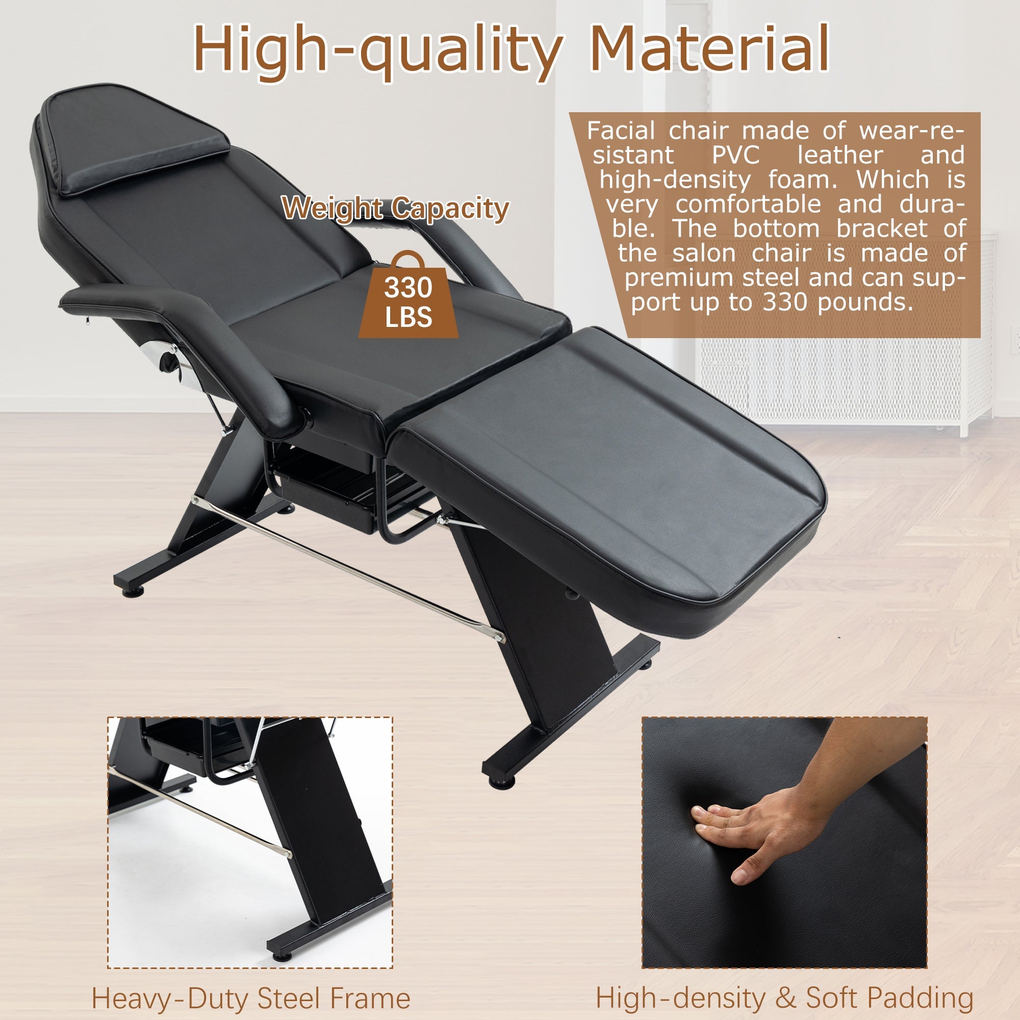 Massage Salon Tattoo Chair With Two Trays Esthetician Bed With Hydraulic Stool,Multi-Purpose 3-Section Facial Bed Table, Adjustable Beauty Barber Spa Beauty Equipment Pink Lucy