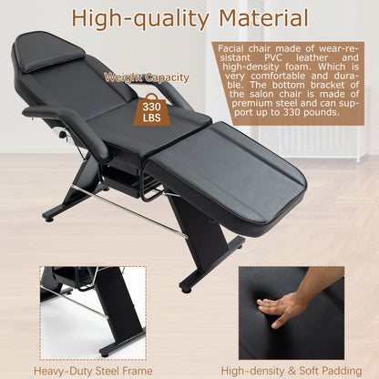 Massage Salon Tattoo Chair With Two Trays Esthetician Bed With Hydraulic Stool,Multi-Purpose 3-Section Facial Bed Table, Adjustable Beauty Barber Spa Beauty Equipment Pink Lucy