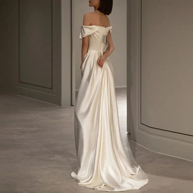 French White Off-shoulder Light Wedding Dress Crimson Medea
