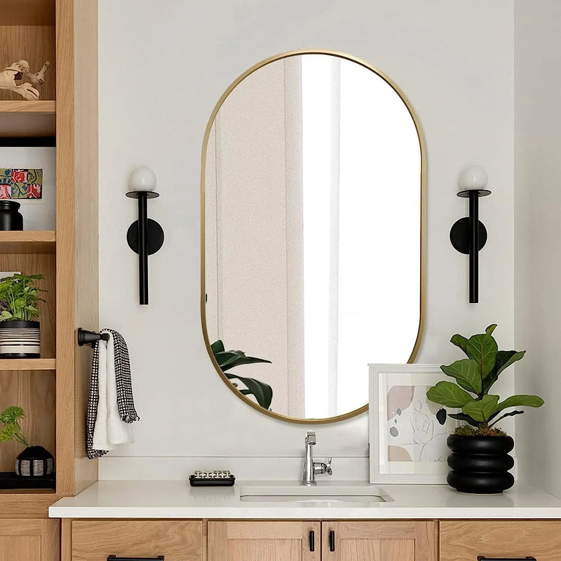 Gold 20 x 33 Inch Metal Oval  Mirror Sangria Beech