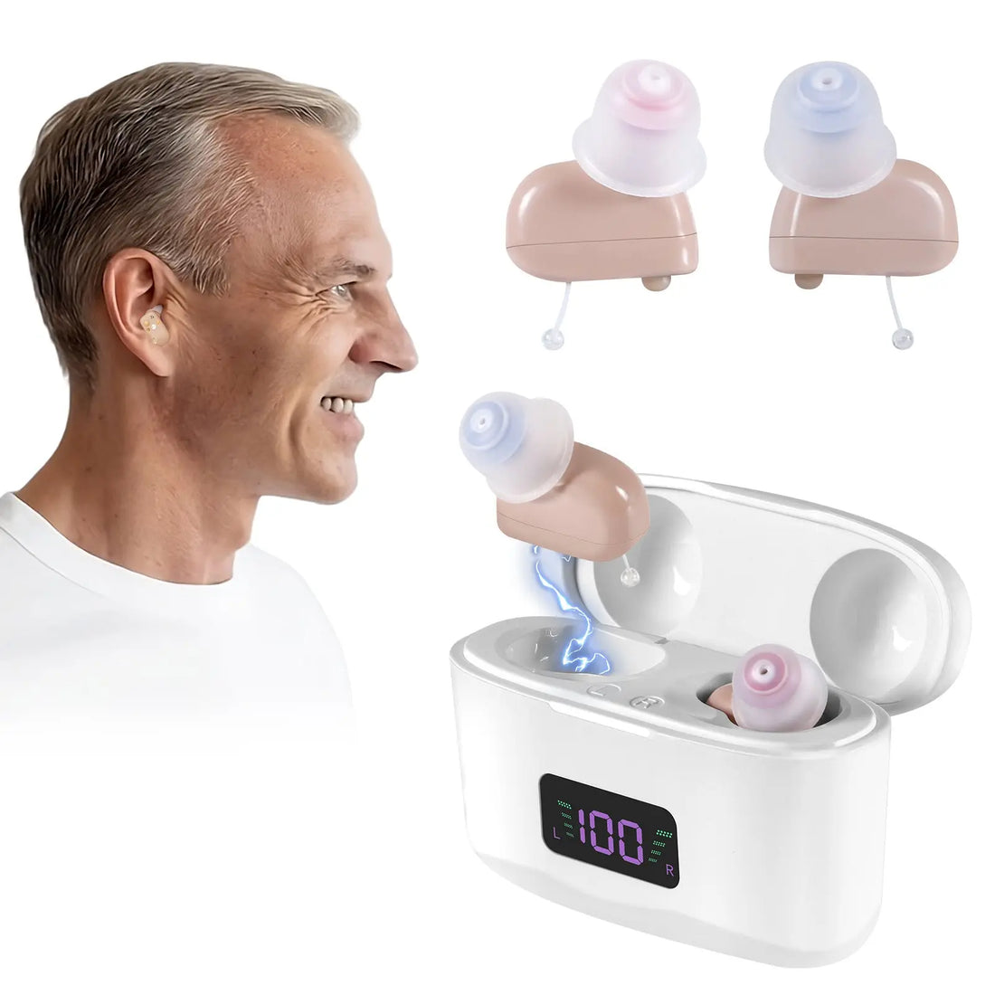 Hearing Aid, Charging Case, Portable Hearing Aids, Sound Amplifier, Hearing Aids, Pairs Pink Lucy