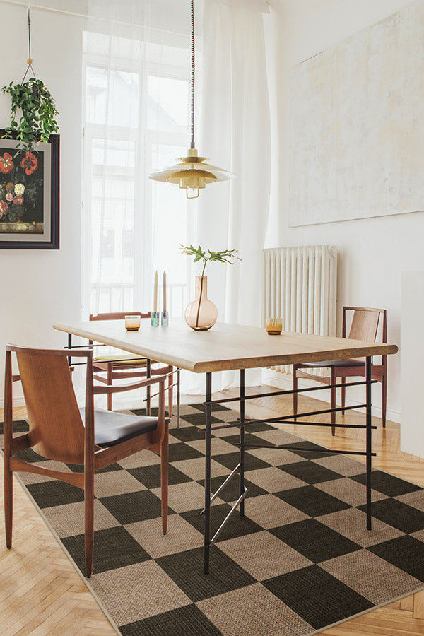 Checkerboard Soft Black Re-Jute Rug Cerise Coconut
