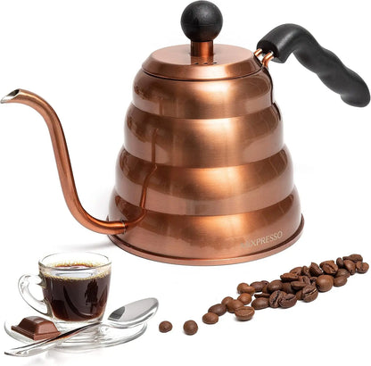 Gooseneck Pour over Coffee Kettle, Barista Pour Control Design for Coffee &amp; Tea High-Grade Stainless Steel 1.2 Liter (40 Oz) Drip Coffee Induction Cooker, Copper Stovetop Kettle