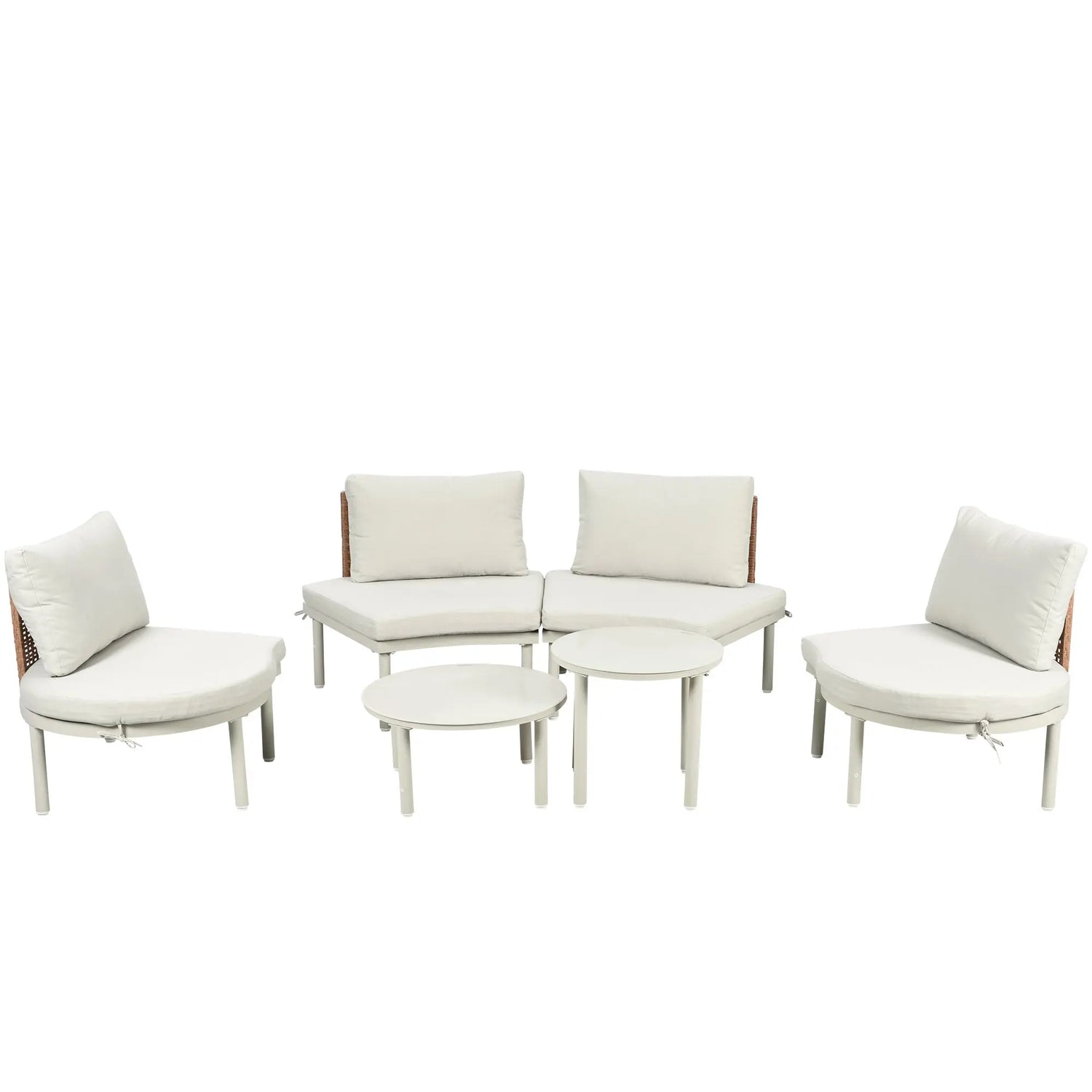 6-Piece Patio Sofa Furniture Set, Half Moon Outdoor Sectional Sofa Sangria Beech